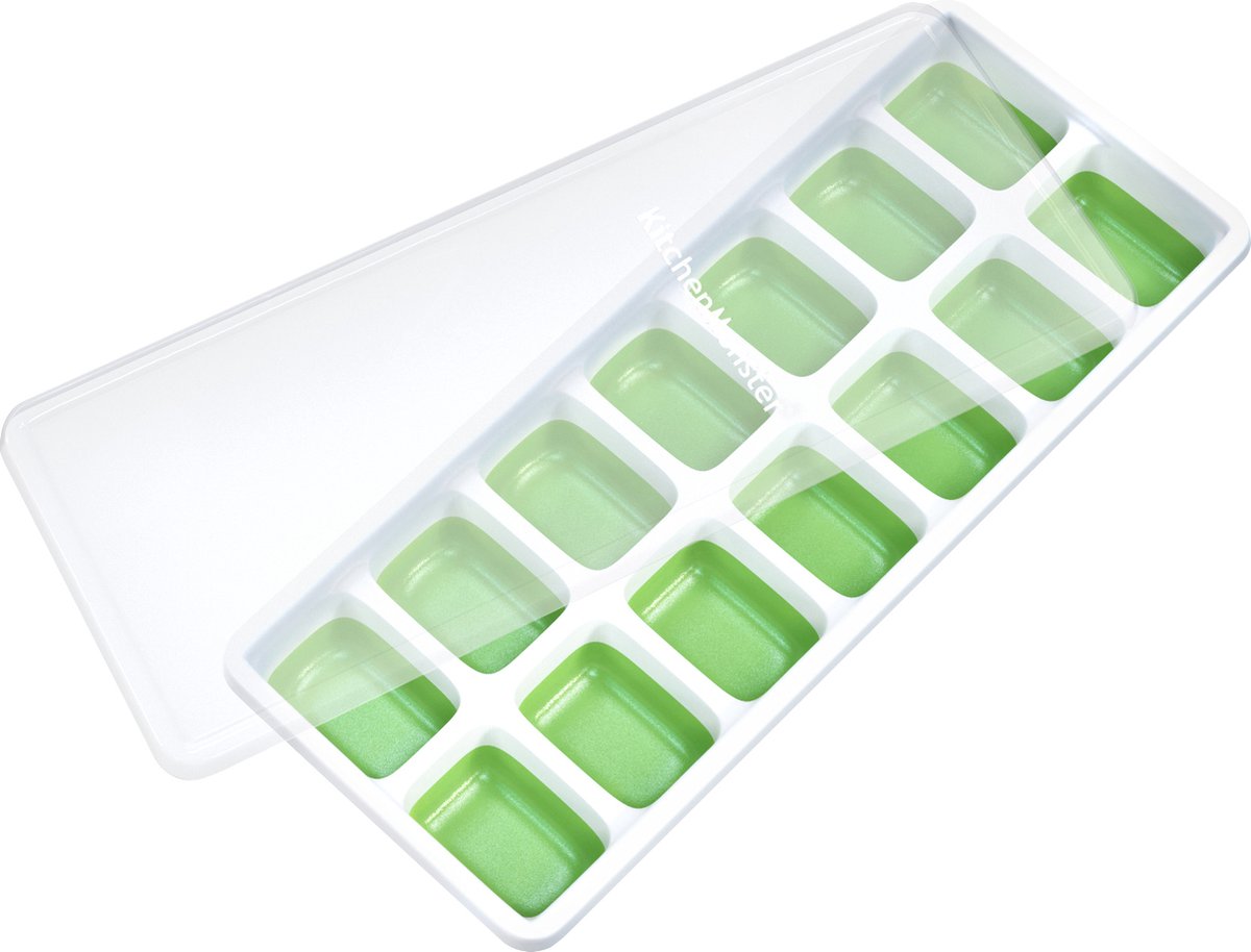 KitchenMonster® IJsblokjesvorm voor IJsblokjes - IJsblokjesvorm met deksel silicone Blauw, Groen, Geel, Roze