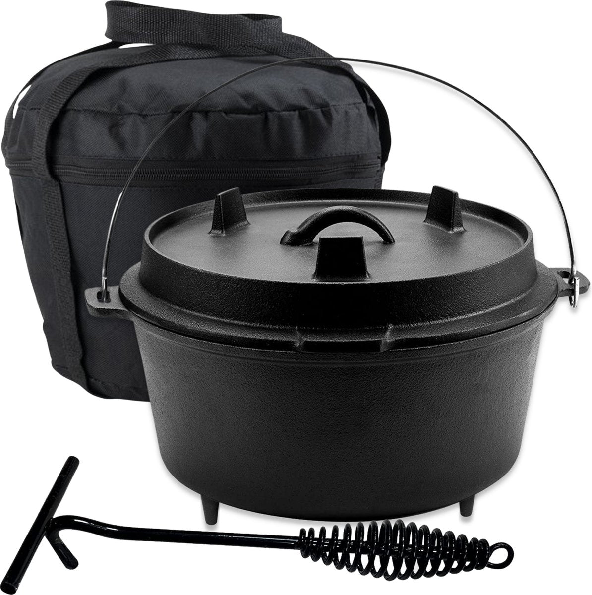 KitchenMonster® Dutch Oven Kookpan - Gietijzeren Pan Ø25.5 met Deksel 5 Liter