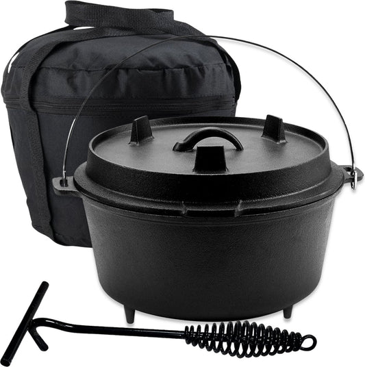 KitchenMonster® Dutch Oven Kookpan - Gietijzeren Pan Ø25.5 met Deksel 5 Liter