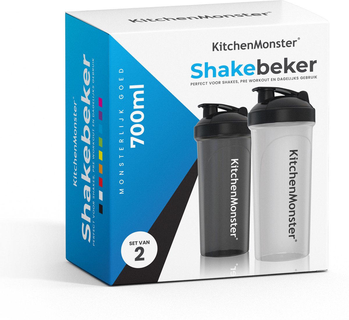 KitchenMonster® Shakebeker set van 2 - blauw/groen