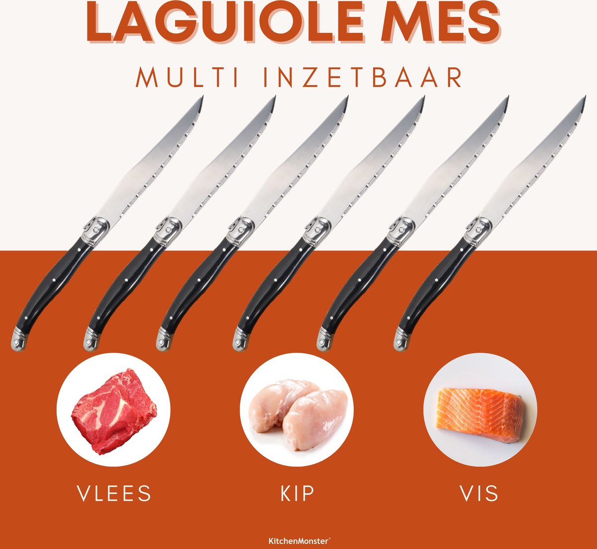 KitchenMonster® Steakmessen set van 6 - Zwart