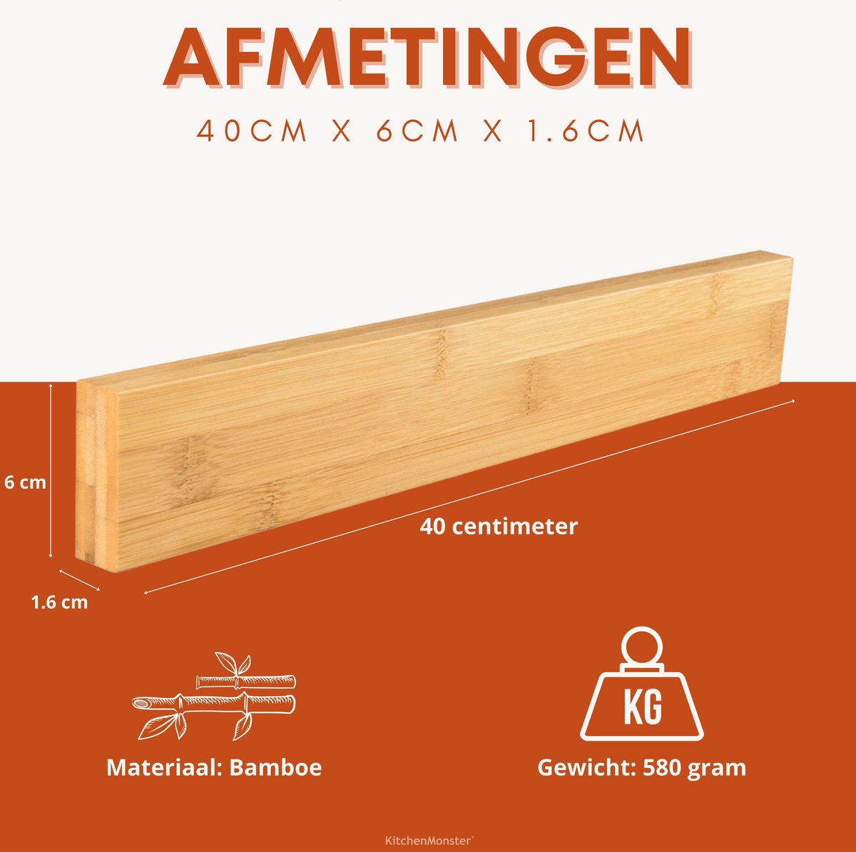 KitchenMonster® Messenmagneet 40cm - bamboe