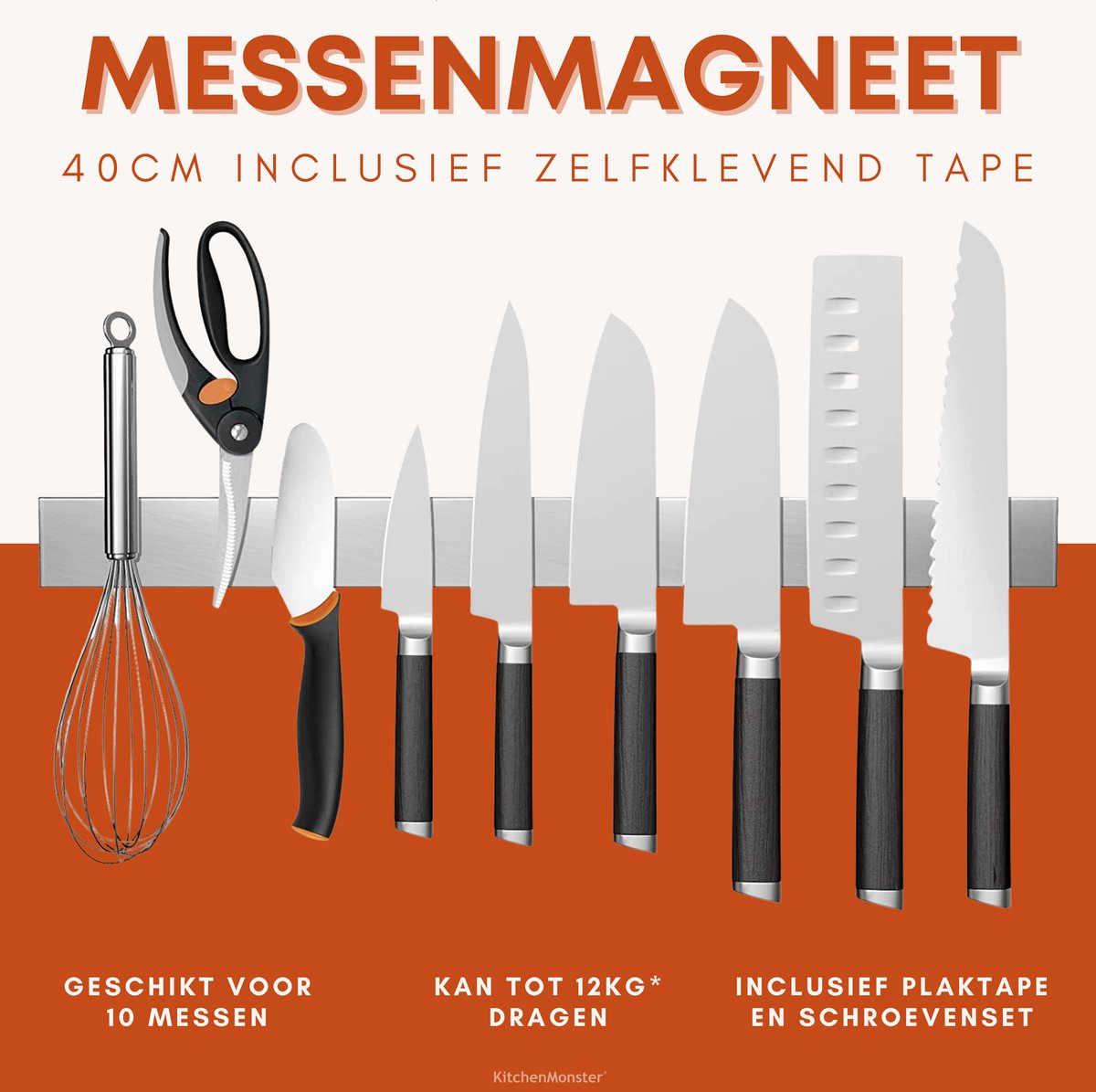 KitchenMonster® Messenmagneet 40cm - zilver