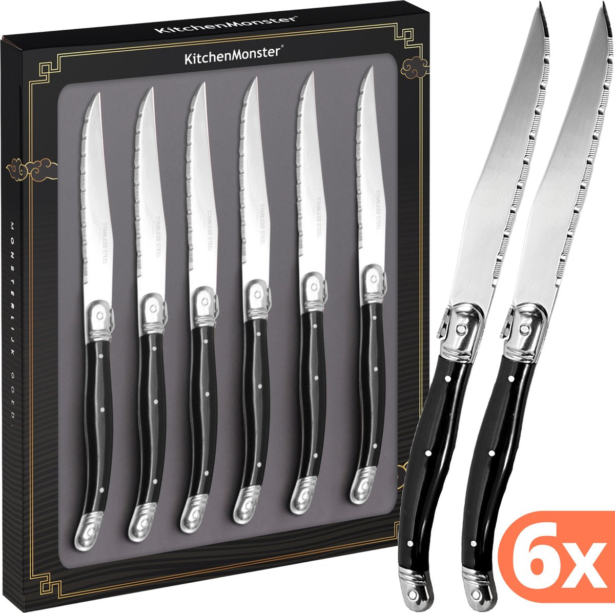 KitchenMonster® Steakmessen set van 6 - Zwart