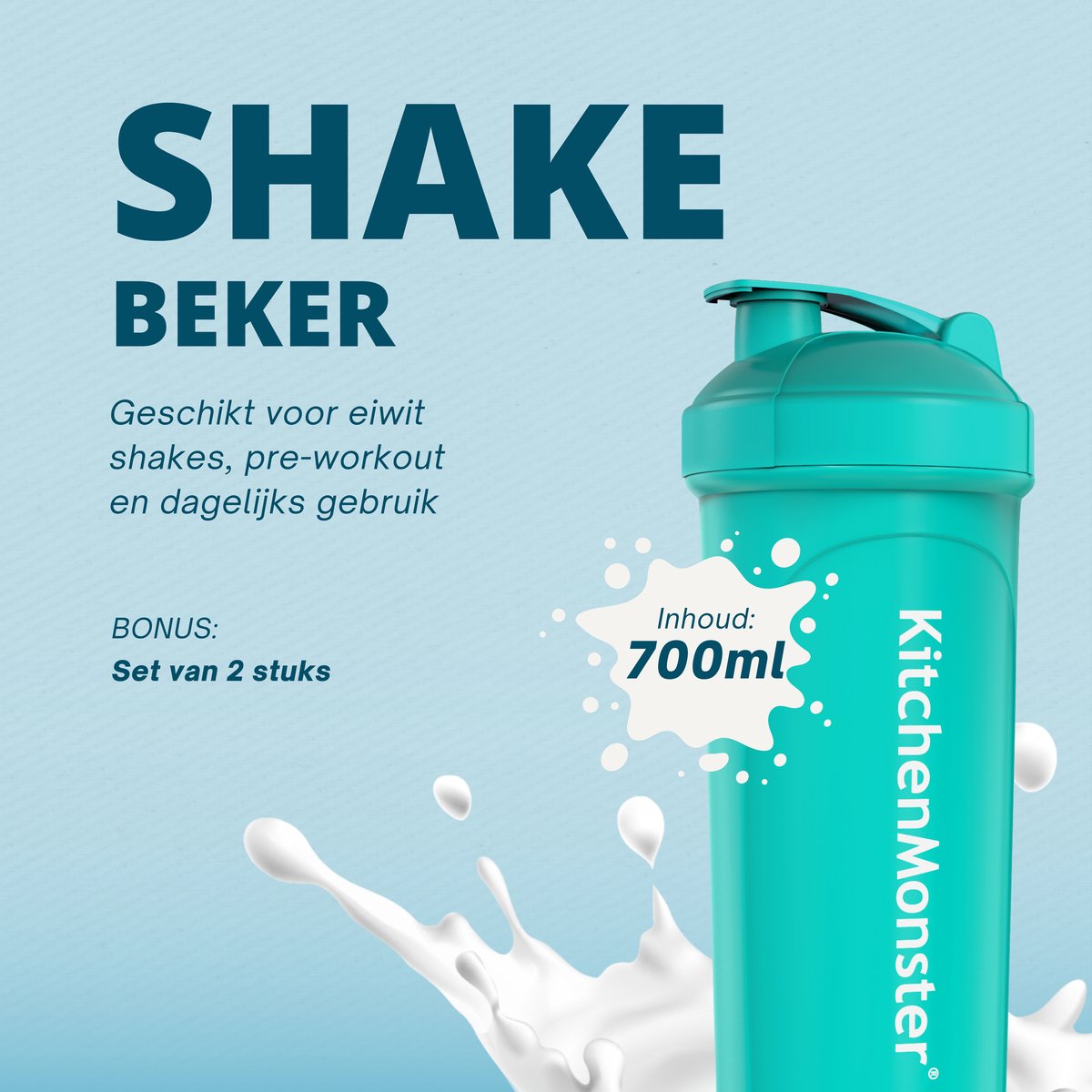 KitchenMonster® Shakebeker set van 2 - blauw/groen