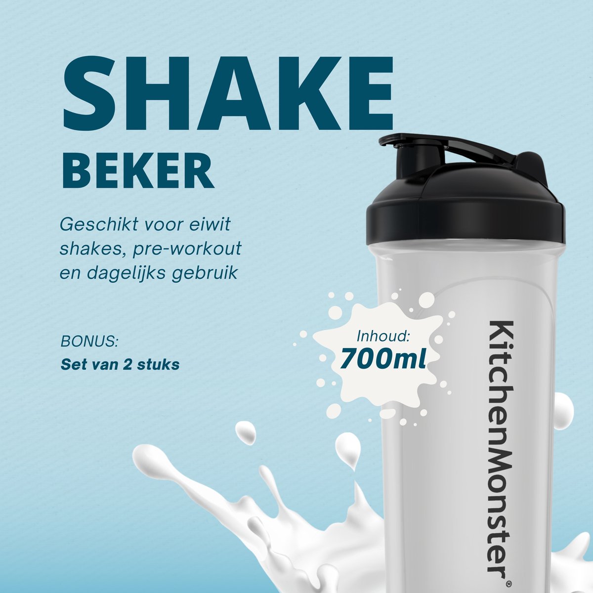 KitchenMonster® Shakebeker set van 2 - transparant