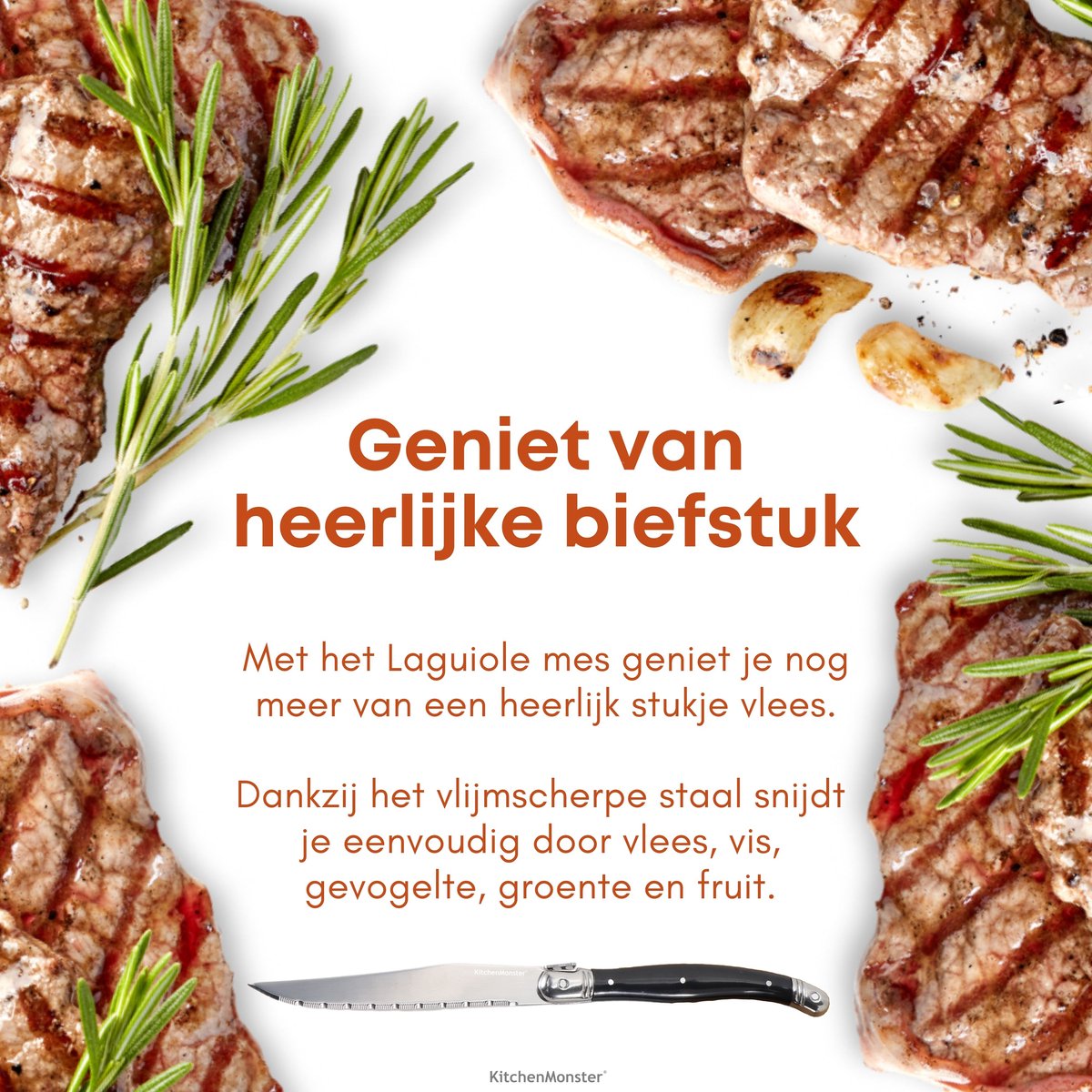 KitchenMonster® Steakmessen set van 6 - Zwart