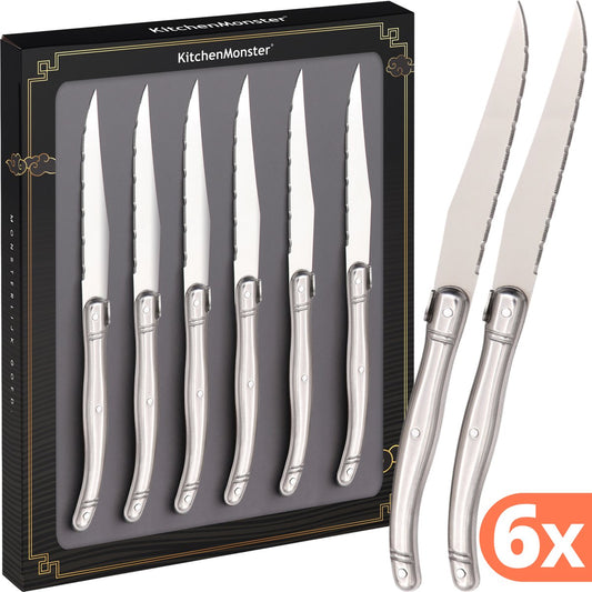 KitchenMonster® Steakmessen set van 6 - Zilver