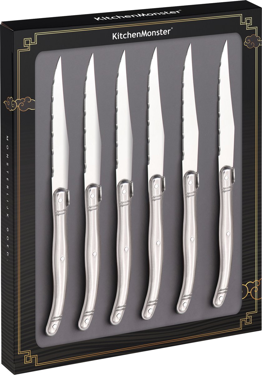 KitchenMonster® Steakmessen set van 6 - Zilver