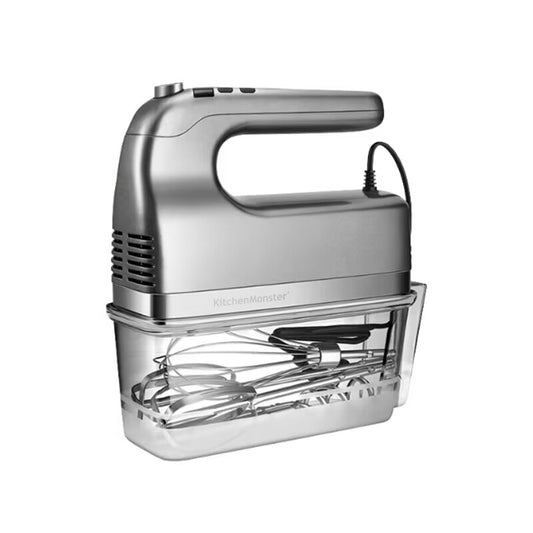 KitchenMonster® Handmixer - Mixer met 9 Snelheden en Timer - 2 Kloppers & 2 Deeghaken & Garde & Opbergbak